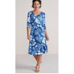 Soft Surroundings Floral Dress Small Rayon & Spandex Blue